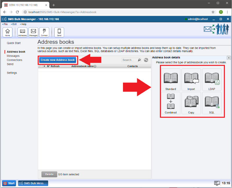 selecting the address book type selecting the address book type