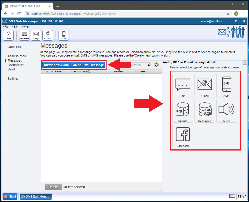 selecting the message type selecting the message type