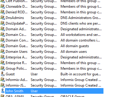 created user in the list