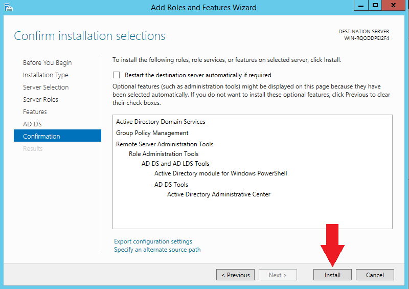 confirm the installation of active directory