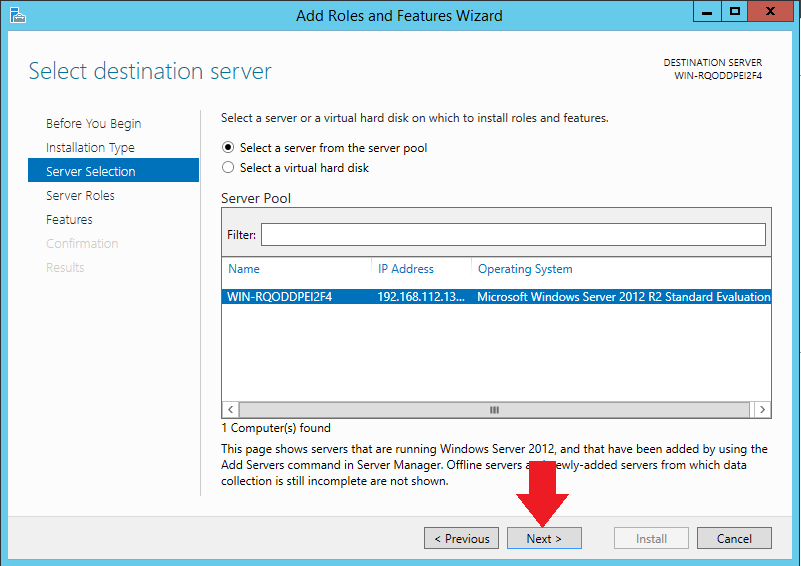 select a destination server