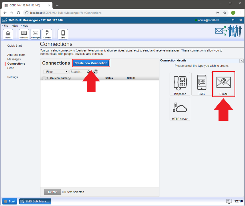 selecting e-mail connection selecting e-mail connection