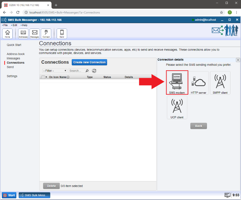 choose sms modem connection choose sms modem connection