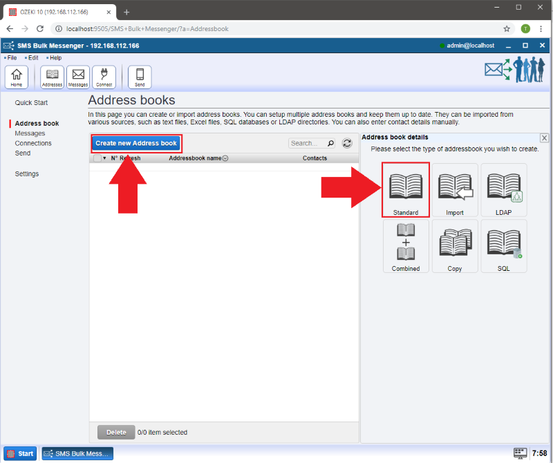 selecting the standard address book selecting the standard address book