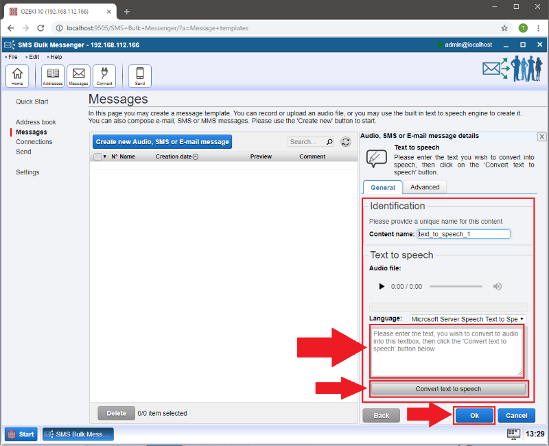 creating a voicemessage by converting text to speech creating a voicemessage by converting text to speech