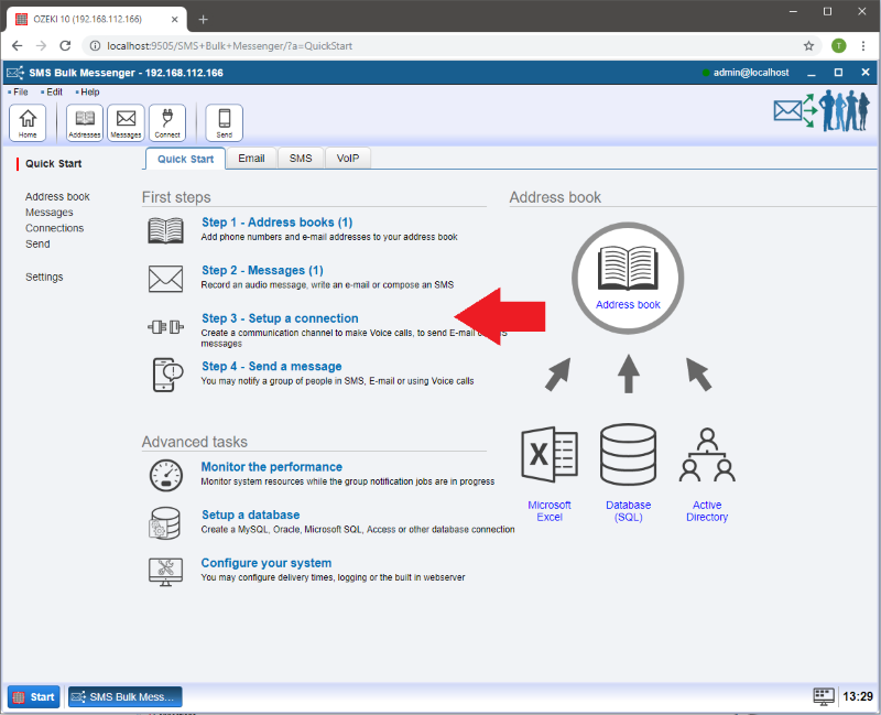 selecting setup a connection selecting setup a connection
