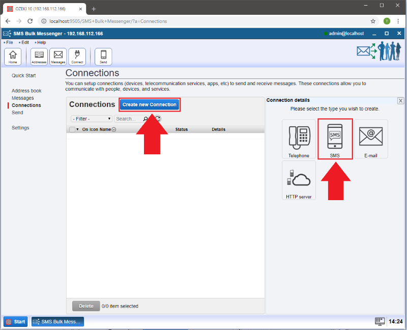 selecting sms connection selecting sms connection
