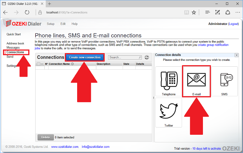 creating new e-mail connection creating new e-mail connection