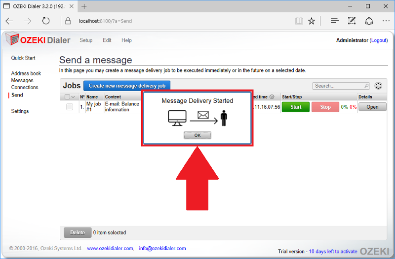 messaged delivery started messaged delivery started