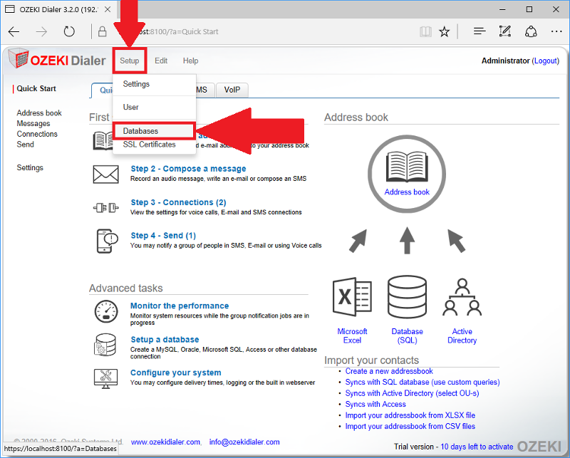 selecting database menu selecting database menu