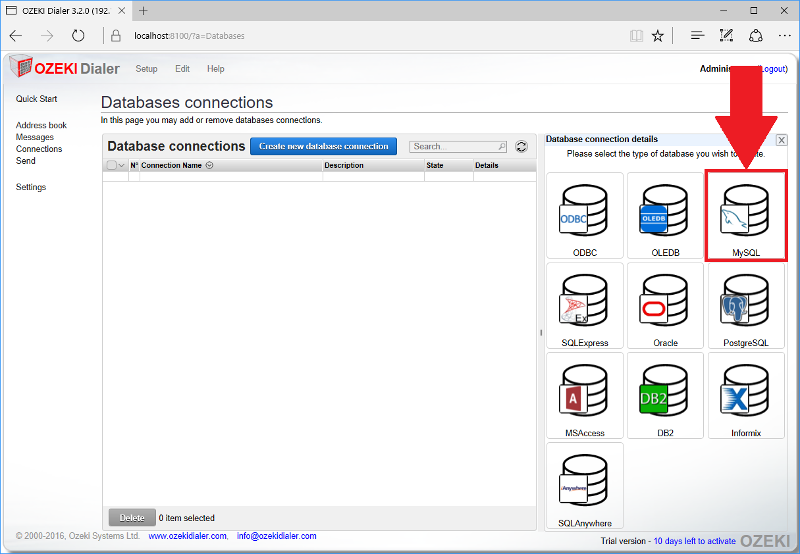 specifying the type of database server specifying the type of database server
