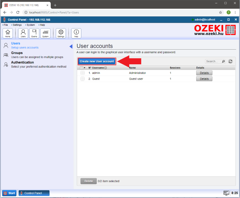 clicking the create new user account button clicking the create new user account button