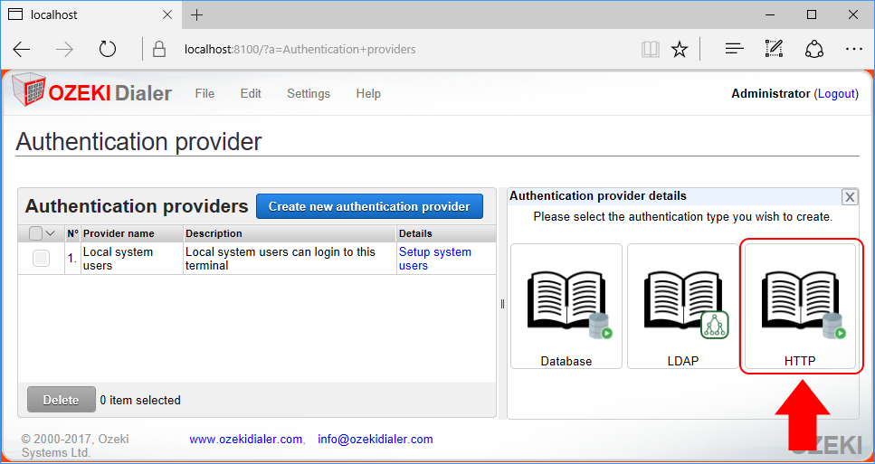 select the http authentication provider select the http authentication provider