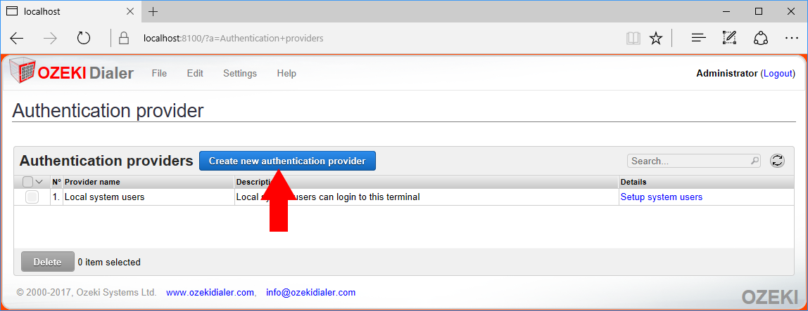 selecting create new authentication provider to choose authentication provider selecting create new authentication provider to choose authentication provider