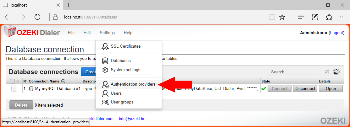selecting authentication providers from the settings menu selecting authentication providers from the settings menu