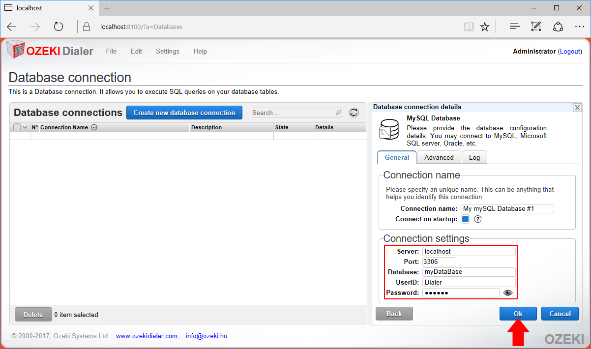filling out sql server connection details and clicking ok filling out sql server connection details and clicking ok