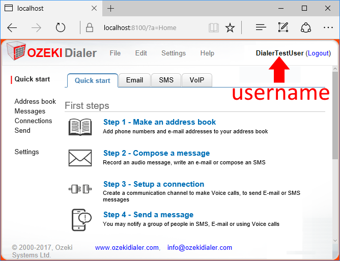 user has been logged into ozeki bulk messenger you can see the username in the top right corner user has been logged into ozeki bulk messenger you can see the username in the top right corner