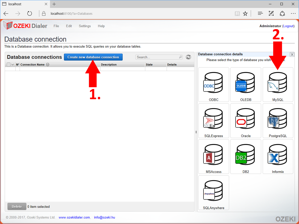 select mysql to start the creation of a mysql connection select mysql to start the creation of a mysql connection